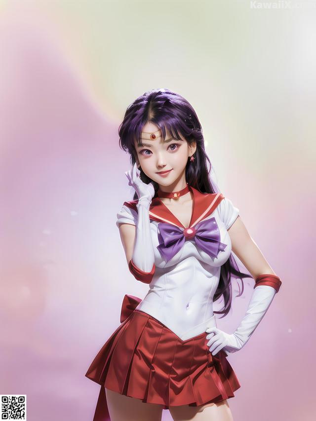 A woman in a sailor outfit posing for a picture.