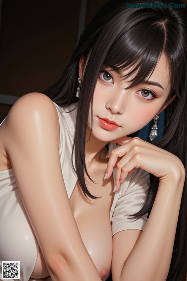 A woman in a white dress posing for a picture.